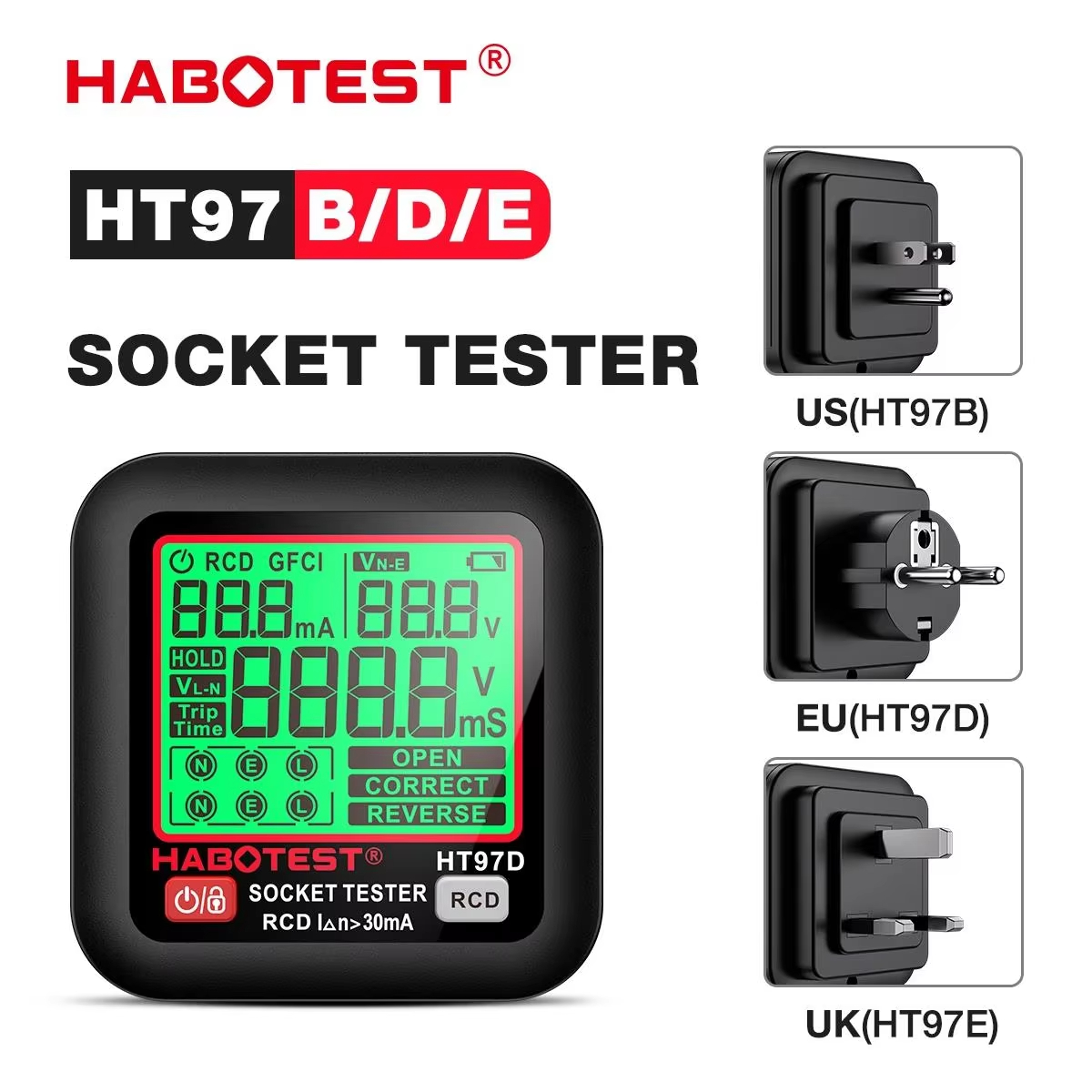 Power Tools Uk Review - เครื่องทดสอบปลั๊กไฟฟ้าดิจิตอล HABOTEST HT97 เครื่องตรวจจับแรงดันไฟฟ้าอัจฉริยะ RCD GFCI