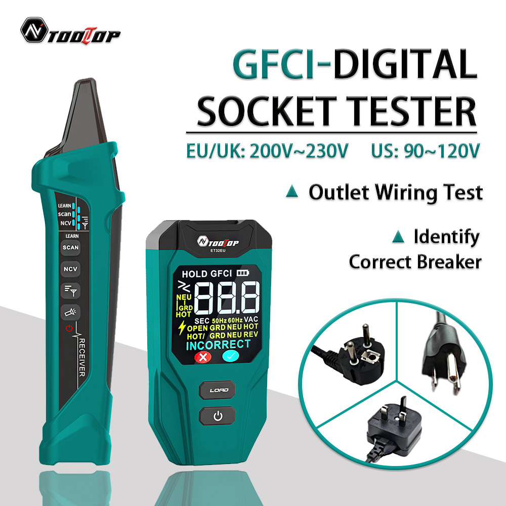 Power Tools Uk Review - เครื่องมือค้นหาเบรกเกอร์วงจรไฟฟ้าดิจิตอล TOOLTOP ET32 ตรวจจับสายไฟแบบมี/ไม่มีนิวทรัล ตรวจจับเต้ารับ GFCI